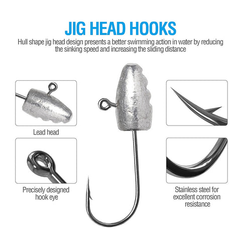 Image of 10Pcs Lead Head Fishing Hooks