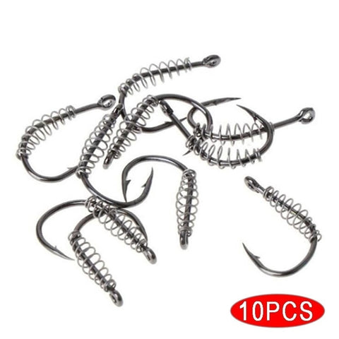Image of 10Pcs Barbed Spring Fishing Hooks